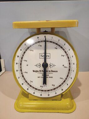 Near Mint~Vintage~Sears~Tabletop Scale~Metal & Plastic~Yellow~Model 1906~Sticker